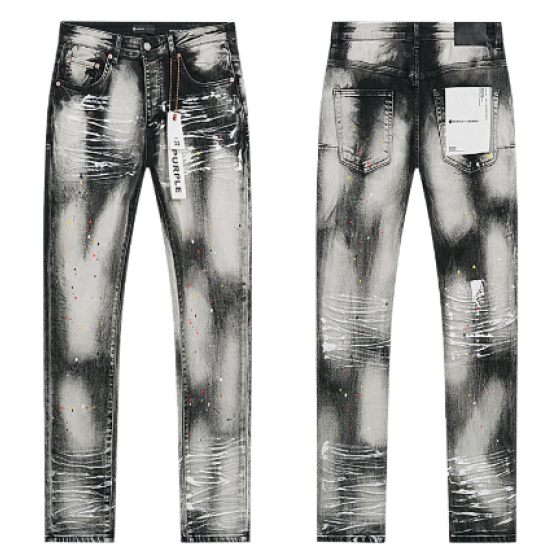 Black Washed Slim Denim Jeans with Multicolor Paint Splatter and Heavy Distressing